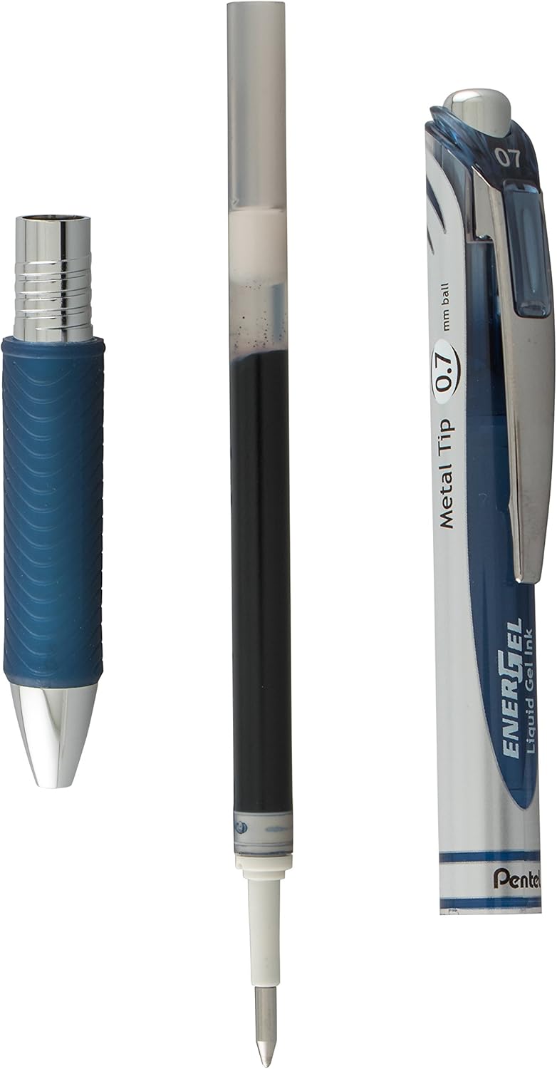 Pentel EnerGel RTX Retractable Liquid Gel Pen, (0.7mm) Metal Tip, Medium Line, Navy Blue Ink 2-Pk (BL77BP2CA) - Image 4